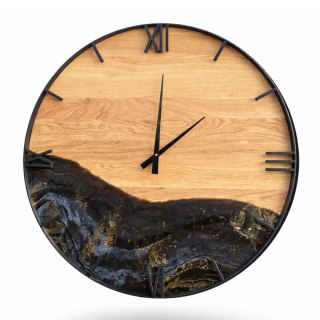 Drewniany zegar ścienny w metalowej ramie 50 cm