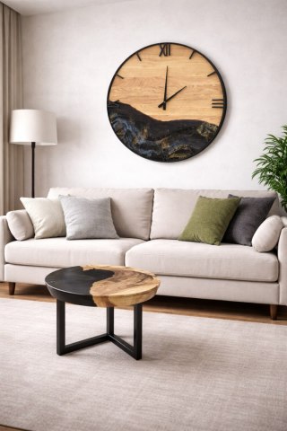 Drewniany zegar ścienny w metalowej ramie 50 cm