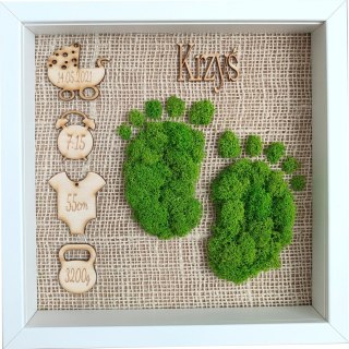 Metryczka urodzenia z mchem chrobotkiem dla chłopca lub dziewczynki