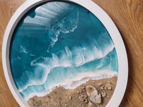 Morski obraz z żywicy epoksydowej w kole o średnicy 50 cm