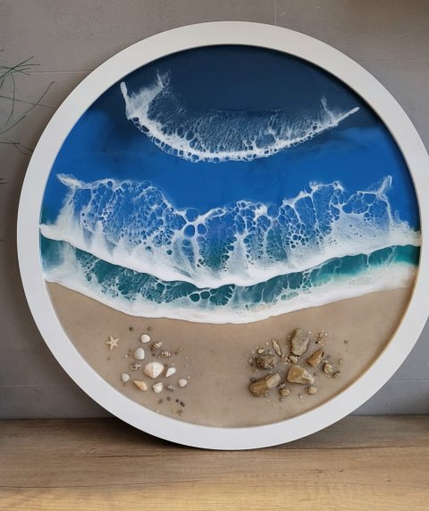 Morski obraz z żywicy epoksydowej w kole o średnicy 50 cm
