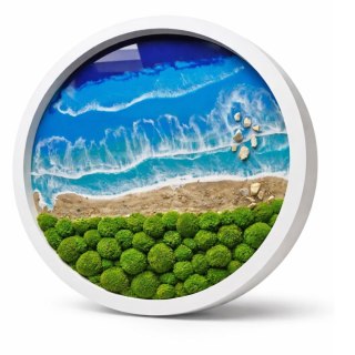 Morski obraz z żywicy epoksydowej z mchem chrobotkiem, w kole o średnicy 80 cm