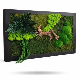 Obraz z mchu i roślin stabilizowanych w drewnianej ramie 80x50 cm