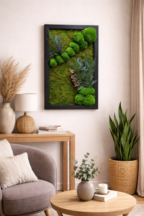 Obraz z mchu i roślin w drewnianej ramie 80x50 cm