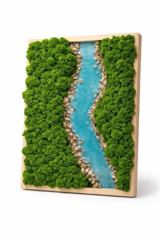 Obraz z żywicy epoksydowej i mchu chrobotka "Rzeka" 40x50 cm