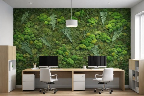 Panel z mchu poduszkowego i płaskiego z dodatkiem paproci