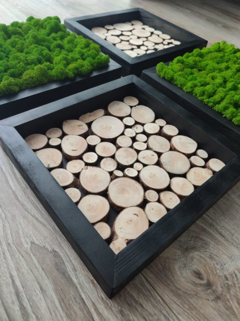 Zestaw ram z mchem i plastrami drewna, 27x27 cm