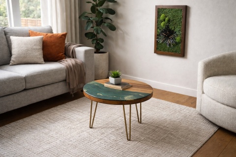 Dębowy stolik kawowy z żywicą epoksydowa