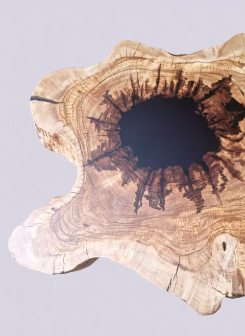 Drewniany stolik kawowy oliwny z czarną żywicą epoksydową matowy