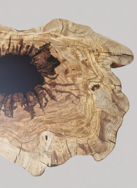 Drewniany stolik kawowy oliwny z czarną żywicą epoksydową matowy