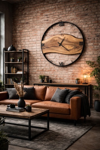 Drewniany zegar ścienny, 80 cm zegar z deską z orzecha włoskiego