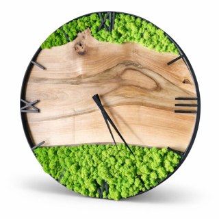 Drewniany zegar ścienny z mchem chrobotkiem, różne średnice