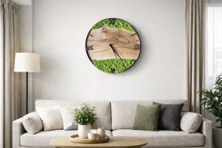 Drewniany zegar ścienny z mchem chrobotkiem, różne średnice