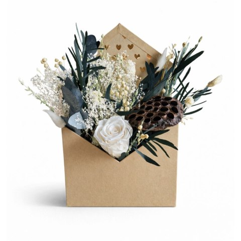 Flower box z różą stabilizowaną, lotosem i roślinami suszonymi