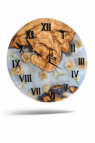 Konserwacja bukietu ślubnego, zegar z bukietu ślubnego z drewnem