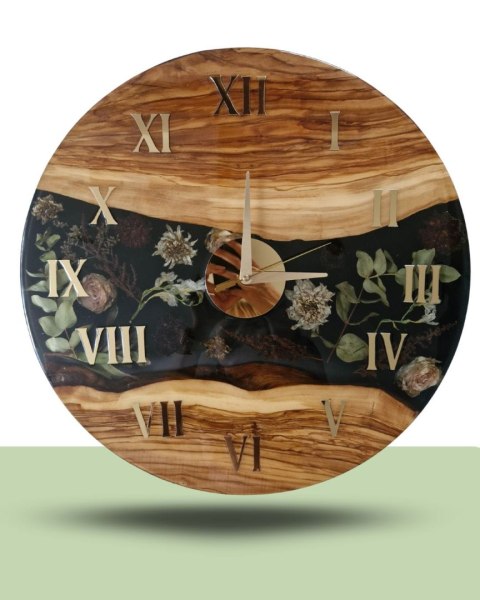 Konserwacja bukietu ślubnego, zegar z bukietu ślubnego z drewnem