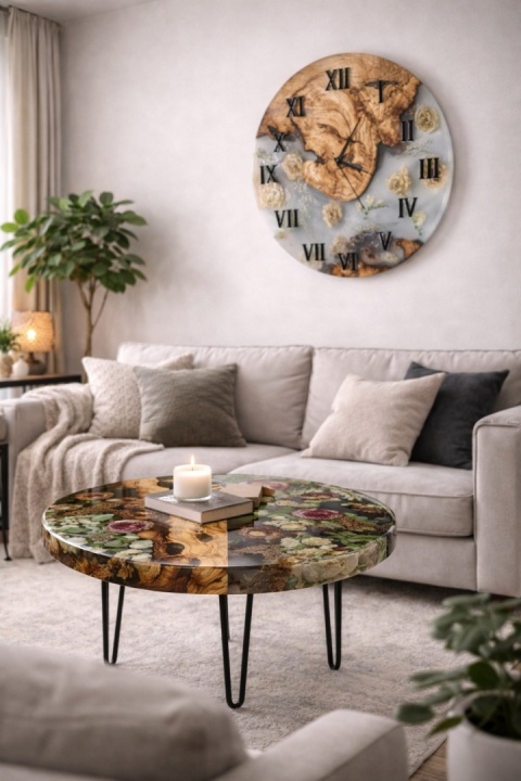 Konserwacja bukietu ślubnego, zegar z bukietu ślubnego z drewnem