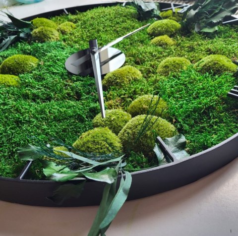 Metalowy zegar z mchem I roślinami stabilizowanymi 50 cm