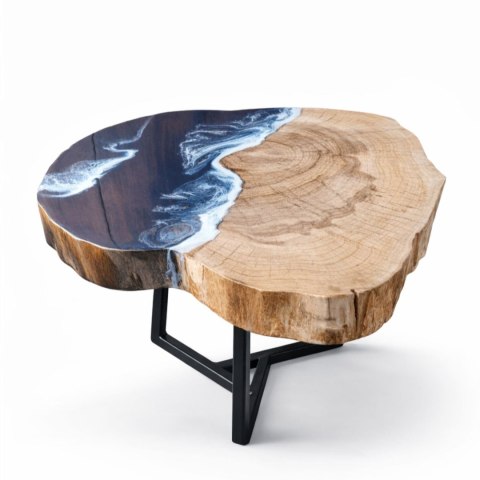 morski stolik kawowy z plastra drewna