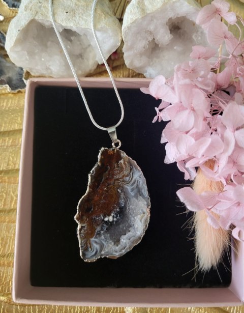 Naszyjnik z kamieniem naturalnym, agat brązowy 6