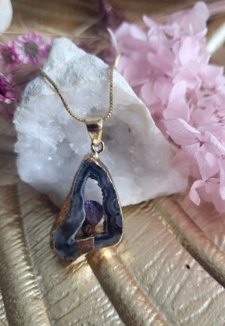 Naszyjnik z kamieniem naturalnym, agat czarny 2