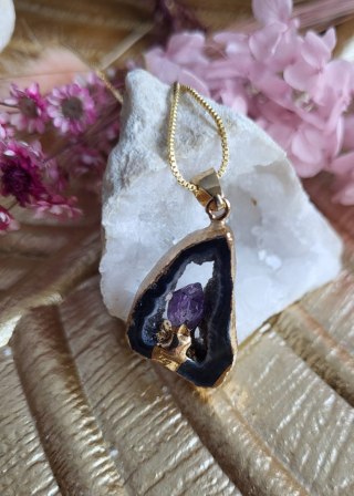 Naszyjnik z kamieniem naturalnym, agat czarny 3