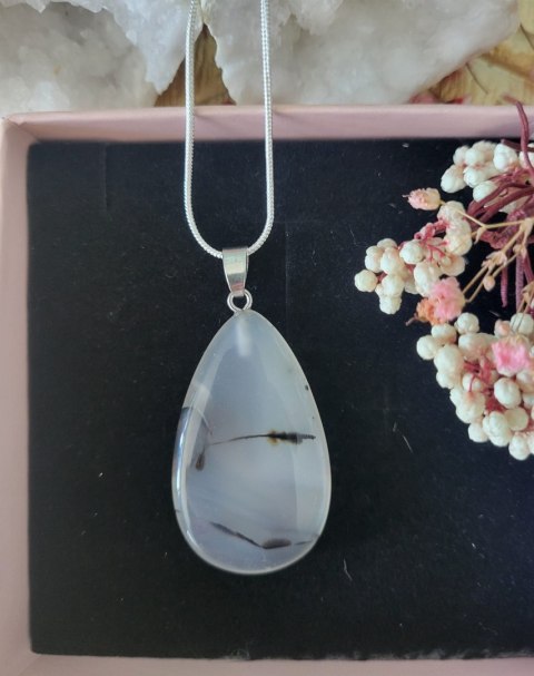 Naszyjnik z kamieniem naturalnym, agat kropla