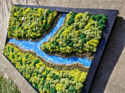 Obraz z mchu chorbotka z rzeką z żywicy epoksydowej