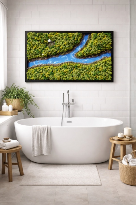 Obraz z mchu chorbotka z rzeką z żywicy epoksydowej