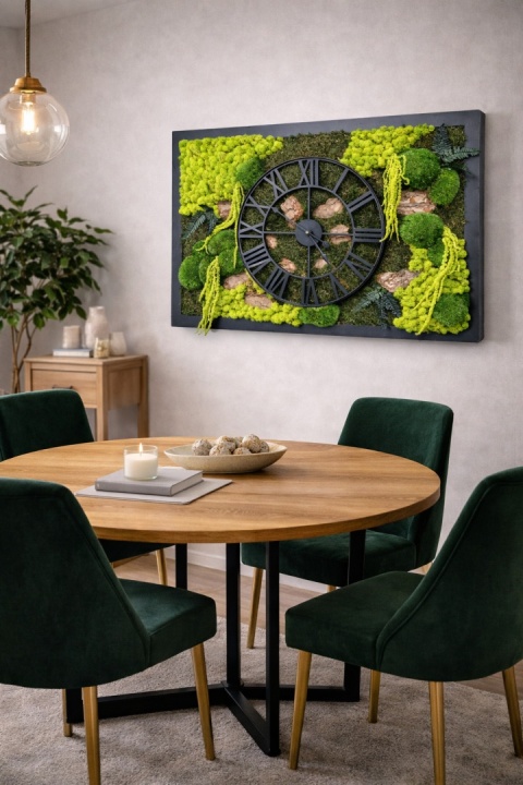 Obraz z mchu i roślin stabilizowanych z zegarem ! Zegar z mchem
