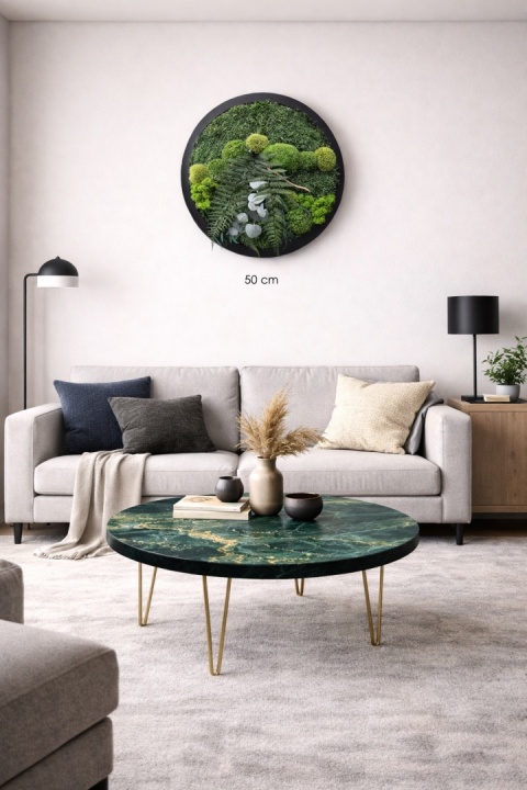 Okrągły obraz z mchu i roślin stabilizowanych, 50 cm