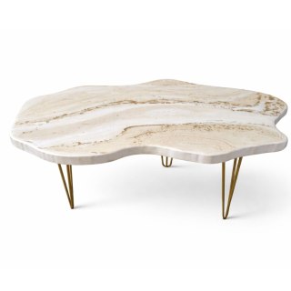 Stolik kawowy z żywicy epoksydowej w odcieniach beżu I złota