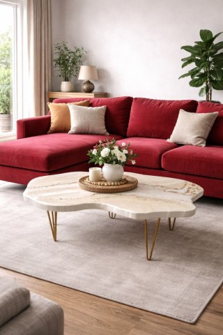 Stolik kawowy z żywicy epoksydowej w odcieniach beżu I złota