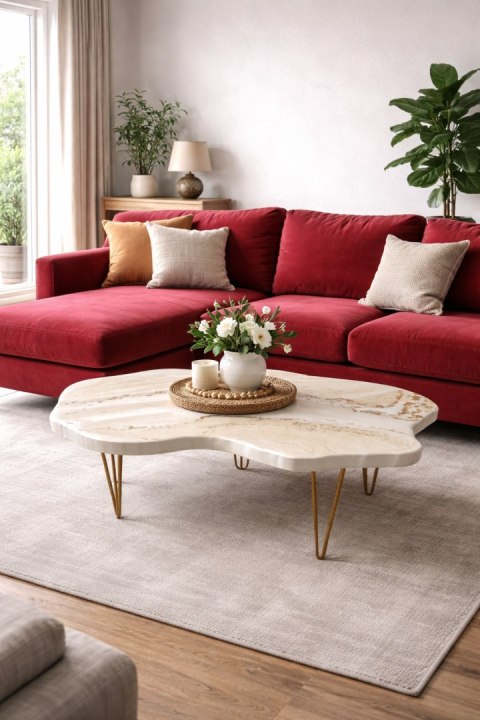 Stolik kawowy z żywicy epoksydowej w odcieniach beżu I złota