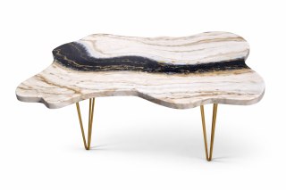 Stolik kawowy z żywicy epoksydowej w odcieniach bieli, czerni i złota