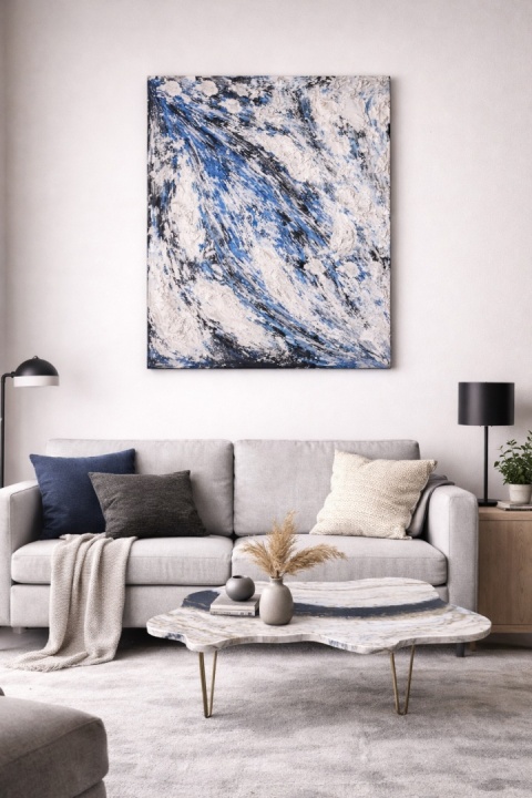 Stolik kawowy z żywicy epoksydowej w odcieniach bieli, czerni i złota