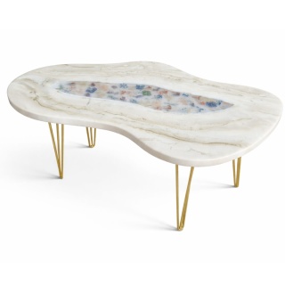 Stolik kawowy z żywicy epoksydowej z kwiatami, glamour