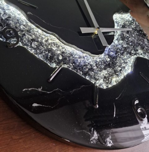 Zegar glamour z podświetleniem LED 50 cm, czarny zegar ścienny