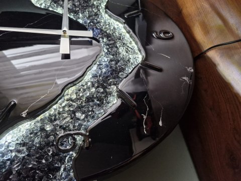 Zegar glamour z podświetleniem LED 50 cm, czarny zegar ścienny