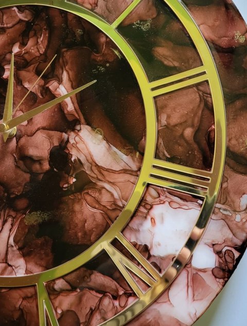 Zegar ścienny z żywicy epoksydowej 45 cm , brąz i zloto