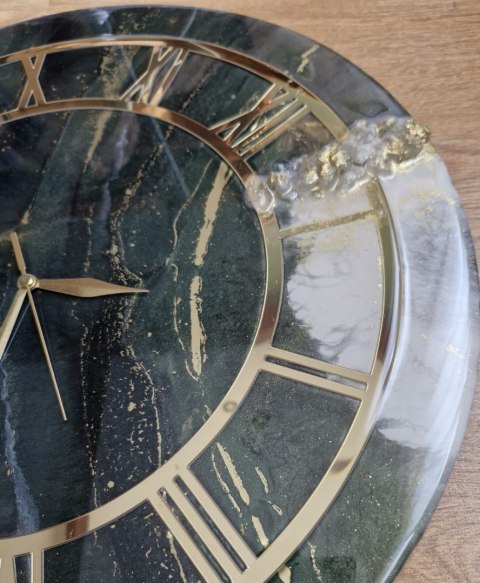 Zegar ścienny z żywicy epoksydowej 45 cm , butelkowa zieleń