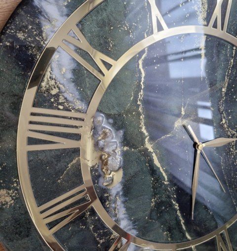 Zegar ścienny z żywicy epoksydowej 45 cm , butelkowa zieleń