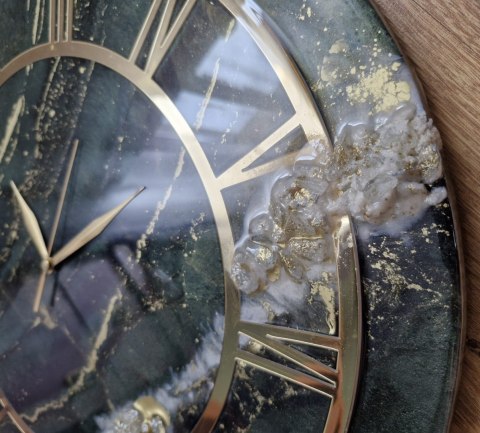 Zegar ścienny z żywicy epoksydowej 45 cm , butelkowa zieleń