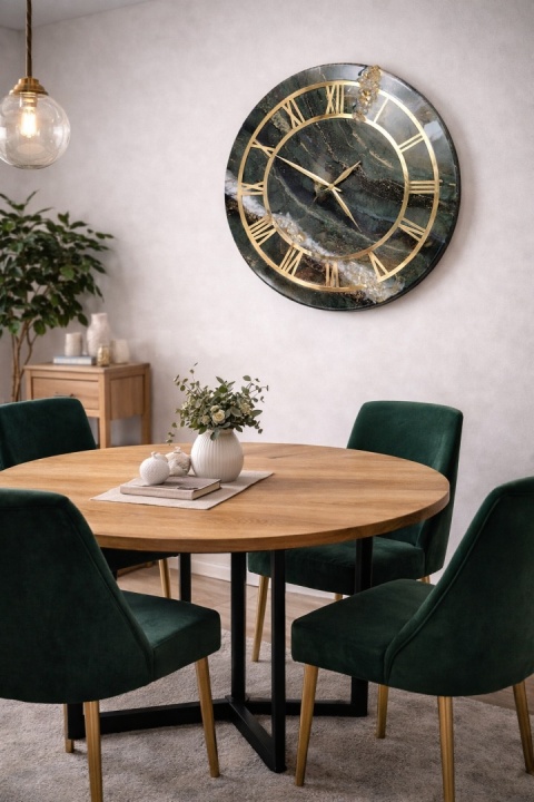 Zegar ścienny z żywicy epoksydowej 45 cm , butelkowa zieleń